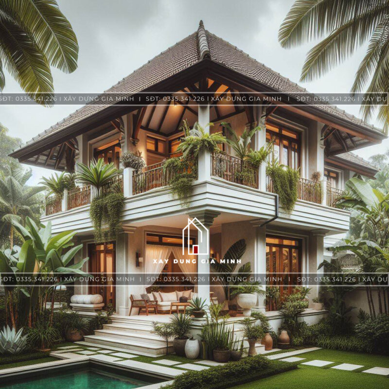 Biệt thự 2 tầng mái Nhật 5 phòng ngủ