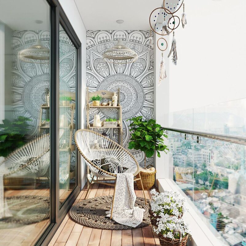 nên lắp đặt một kệ gỗ tạo thêm mảng xanh với những cây nhỏ xinh Mách bạn 6 yếu tố tối ưu không gian ban công