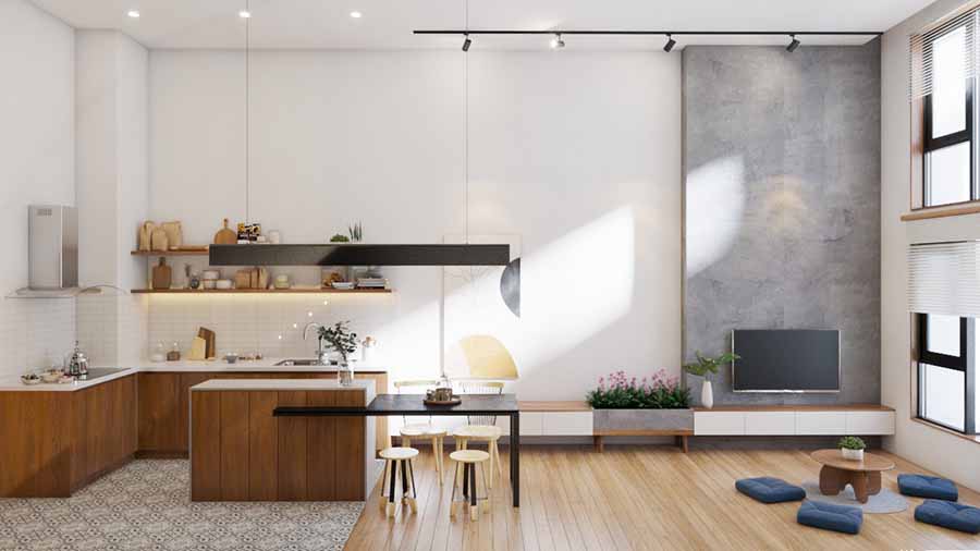 Phong cách phòng ăn Minimalist thường sử dụng các màu sắc trung tính như trắng, đen, xám, be, nâu. Xu hướng thiết kế phòng ăn đẹp có tính ứng dụng cao
