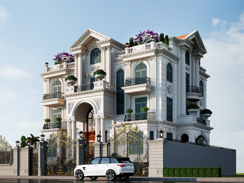 Thiết kế biệt thự Pháp 4 tầng