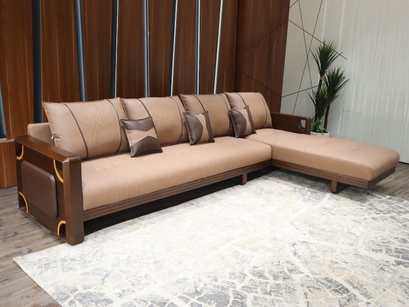 Phối hợp sofa gỗ da với nội thất hiện đại