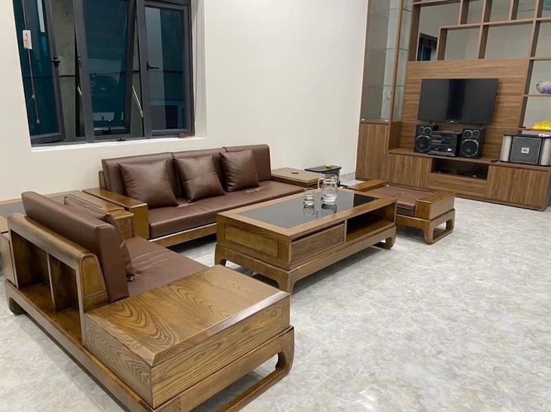 Phối hợp sofa da gỗ với nội thất hiện đại