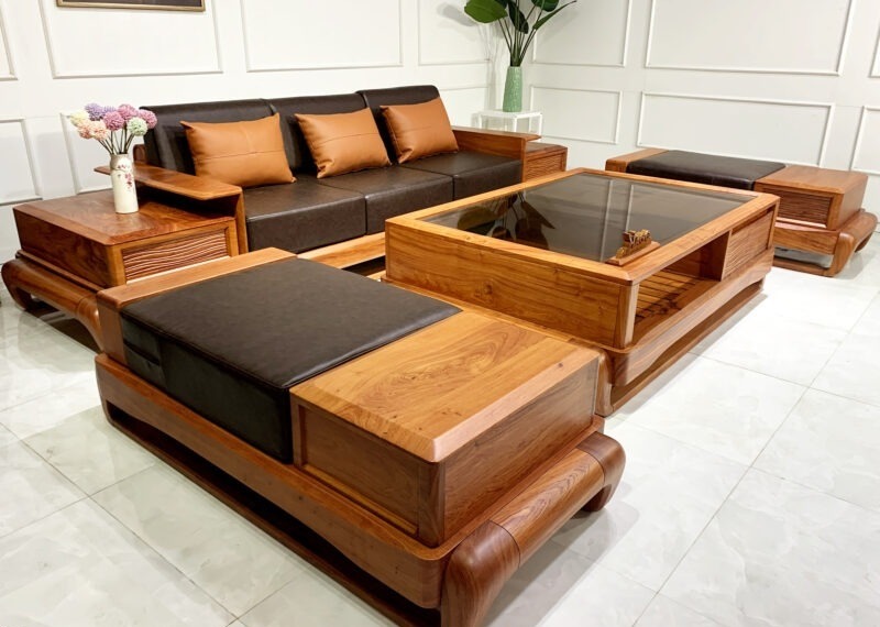 Phối hợp sofa da gỗ với nội thất hiện đại