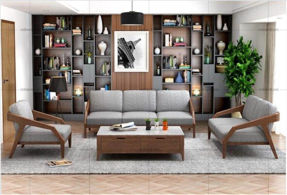 Phối hợp sofa da gỗ với nội thất hiện đại